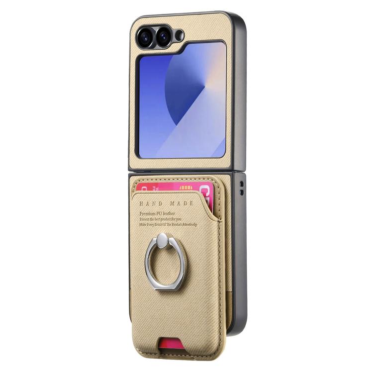 Funda de tela sarga con anillo magnético para Samsung Galaxy Z Flip6 5G (caqui)
