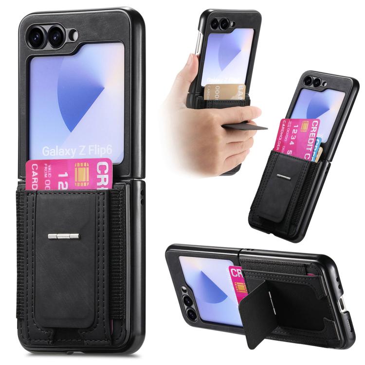Funda de cuero retro plegable con soporte elástico para Samsung Galaxy Z Flip5 5G (negro)