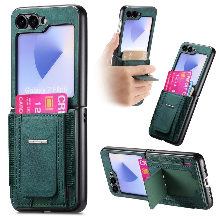 Funda de cuero retro plegable con soporte elástico para Samsung Galaxy Z Flip5 5G (verde)