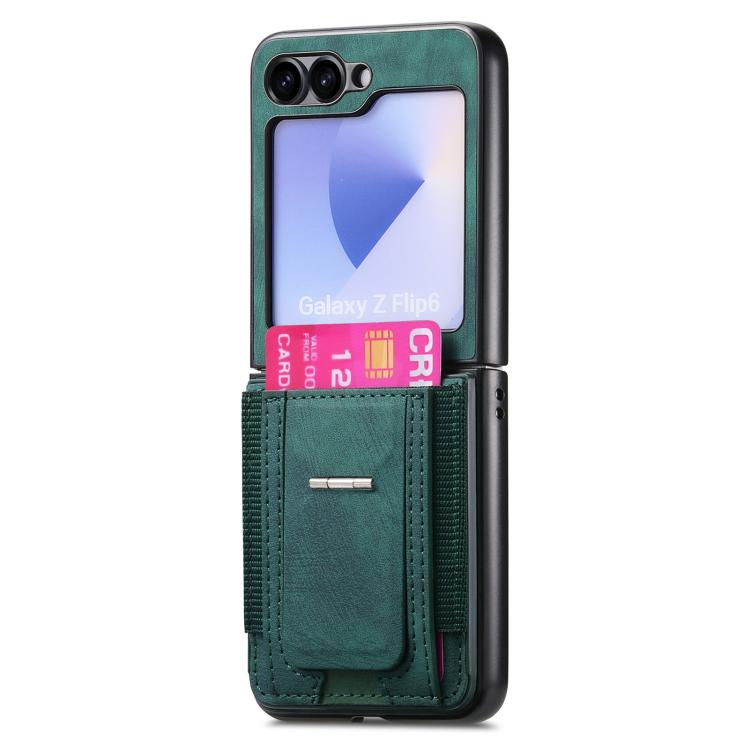 Funda de cuero retro plegable con soporte elástico para Samsung Galaxy Z Flip5 5G (verde)
