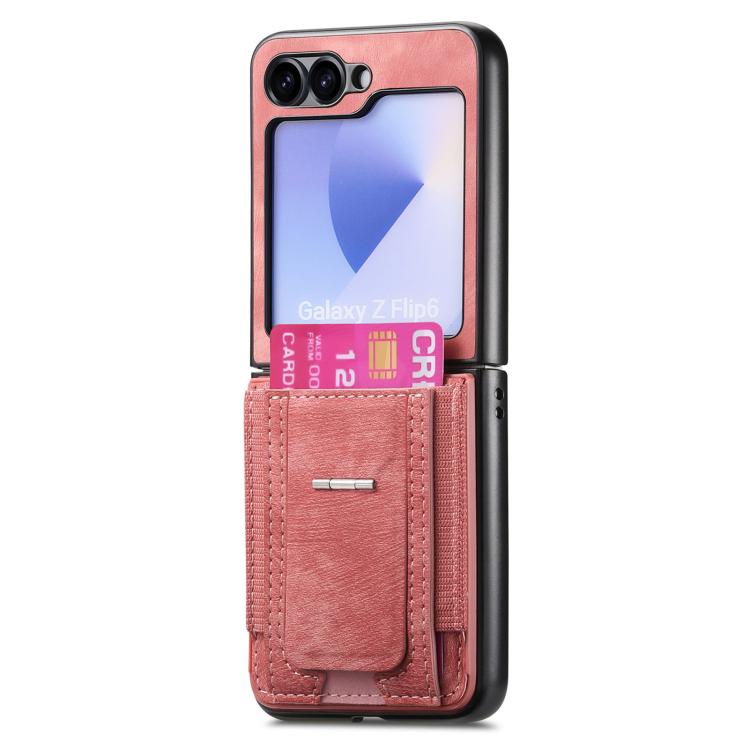 Funda de cuero retro plegable con soporte y tarjetero elástico para Samsung Galaxy Z Flip5 5G (rosa)