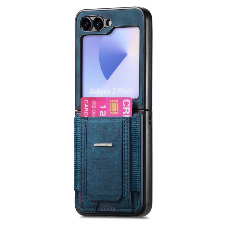 Funda de cuero retro plegable con soporte elástico para Samsung Galaxy Z Flip6 5G (azul)