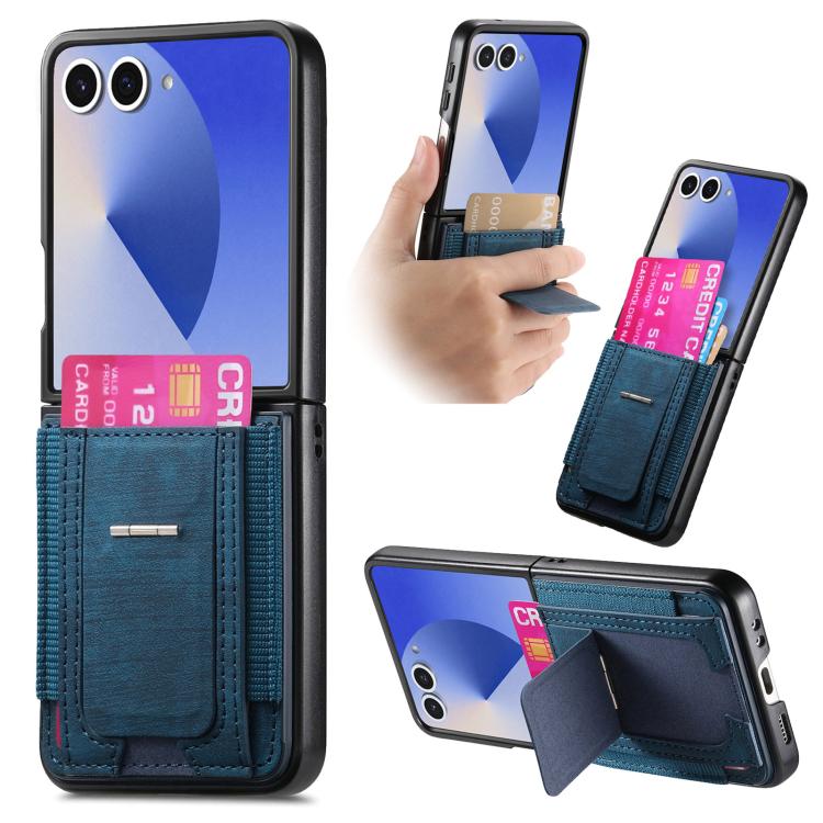 Funda de cuero retro plegable con soporte y tarjetero elástico para Samsung Galaxy Z Flip7 5G (azul)