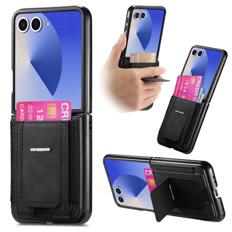 Funda de cuero retro plegable con soporte y tarjetero elástico para Samsung Galaxy Z Flip7 5G (negro)