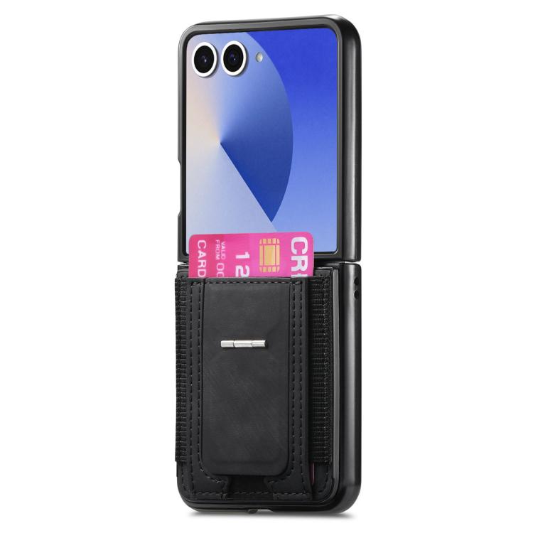 Funda de cuero retro plegable con soporte y tarjetero elástico para Samsung Galaxy Z Flip7 5G (negro)