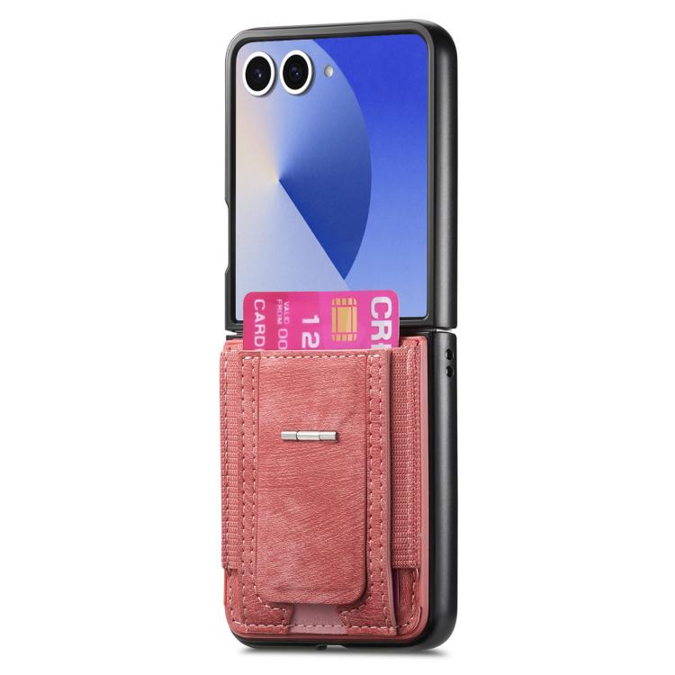 Funda de cuero retro plegable con soporte y tarjetero elástico para Samsung Galaxy Z Flip7 5G (rosa)