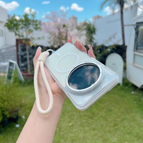 Funda híbrida de TPU acrílico transparente de dos colores con MagSafe y correa para Xiaomi 15 Ultra (blanca)