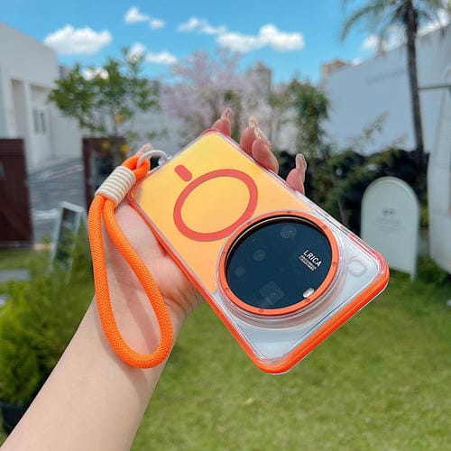 Funda híbrida de TPU acrílico transparente de dos colores con MagSafe y correa para Xiaomi 15 Ultra (naranja)