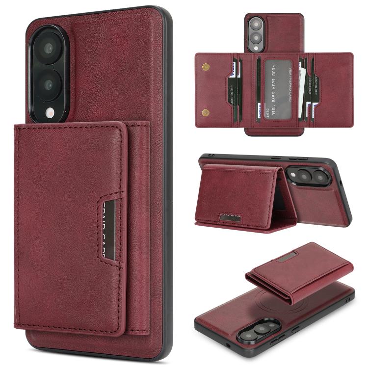 Funda de cuero plegable triple con imán fuerte MagSafe para Samsung Galaxy S25 Edge 5G (rojo)