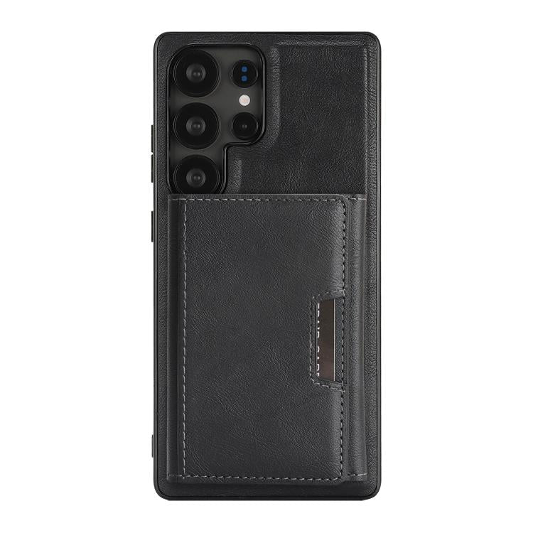 Funda de cuero plegable triple con imán fuerte MagSafe para Samsung Galaxy S25 Ultra 5G (negro)