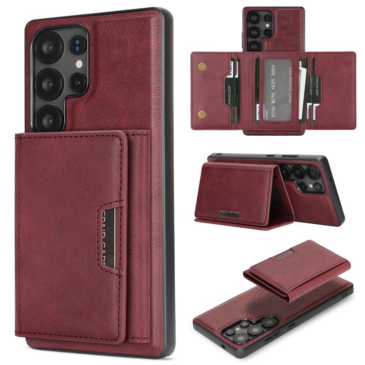 Funda de cuero plegable triple con imán fuerte MagSafe para Samsung Galaxy S23 Ultra 5G (rojo)