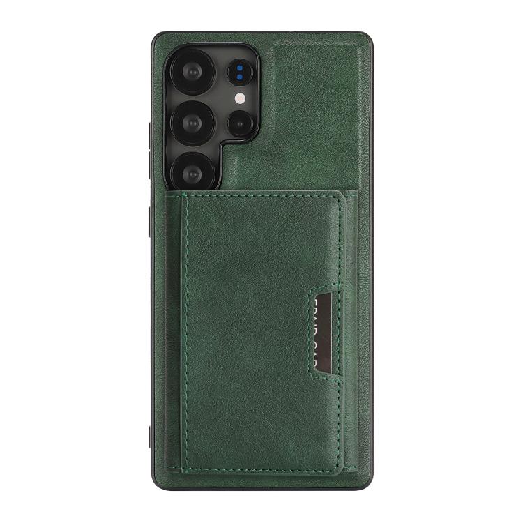 Funda de cuero plegable triple con imán fuerte MagSafe para Samsung Galaxy S23 Ultra 5G (verde)