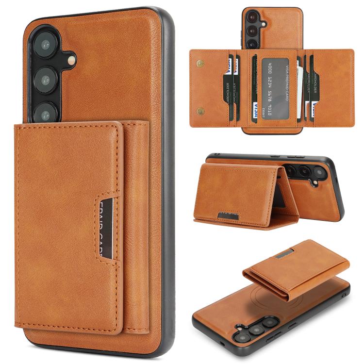 Funda de cuero plegable triple Kalebol con imán fuerte MagSafe para Samsung Galaxy S23+ 5G (marrón)