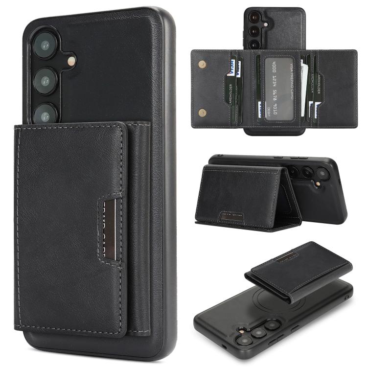 Funda de cuero plegable triple Kalebol con imán fuerte MagSafe para Samsung Galaxy S23 5G (negro)