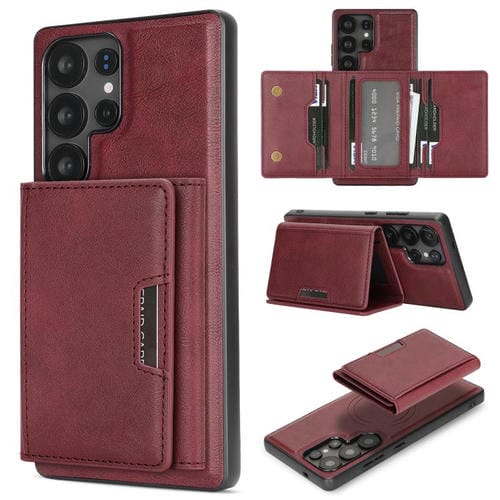 Funda de cuero plegable triple con imán fuerte MagSafe para Samsung Galaxy S22 Ultra 5G (rojo)