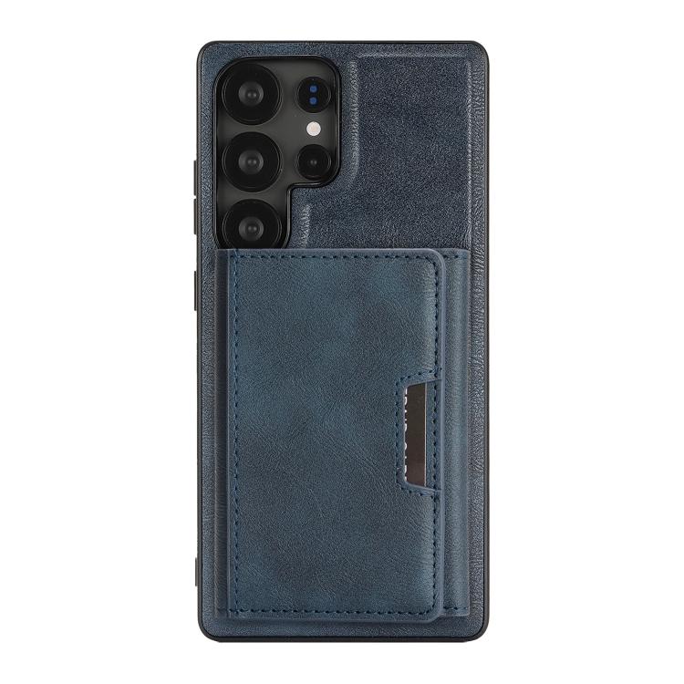 Funda de cuero plegable triple con imán fuerte MagSafe para Samsung Galaxy S22 Ultra 5G (azul)