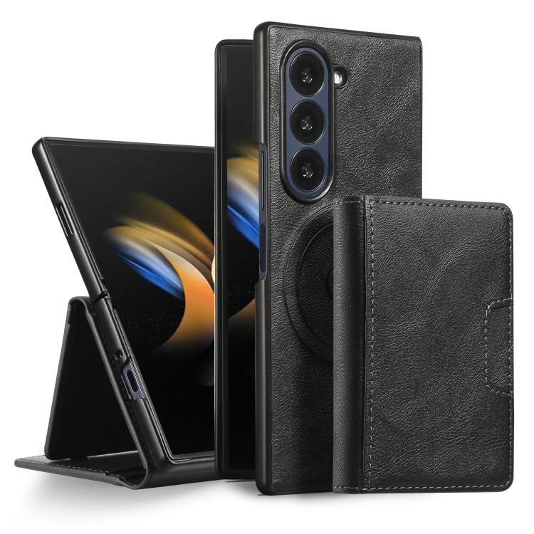 Funda de cuero plegable triple con imán fuerte Kalebol para Samsung Galaxy Z Fold7 (negro)