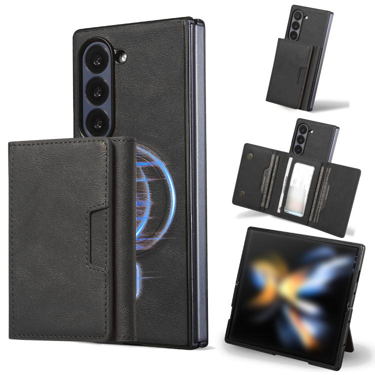 Funda de cuero plegable triple con imán fuerte Kalebol para Samsung Galaxy Z Fold7 (negro)