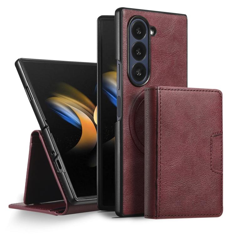 Funda de cuero plegable triple con imán fuerte Kalebol para Samsung Galaxy Z Fold6 (rojo)