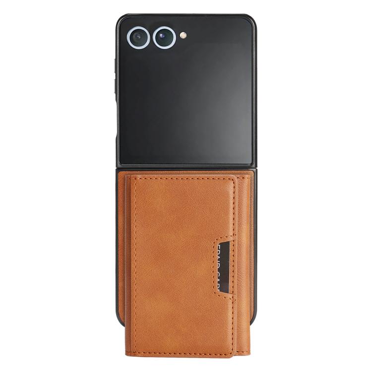 Funda de cuero plegable triple con imán fuerte Kalebol para Samsung Galaxy Z Flip7 (marrón)