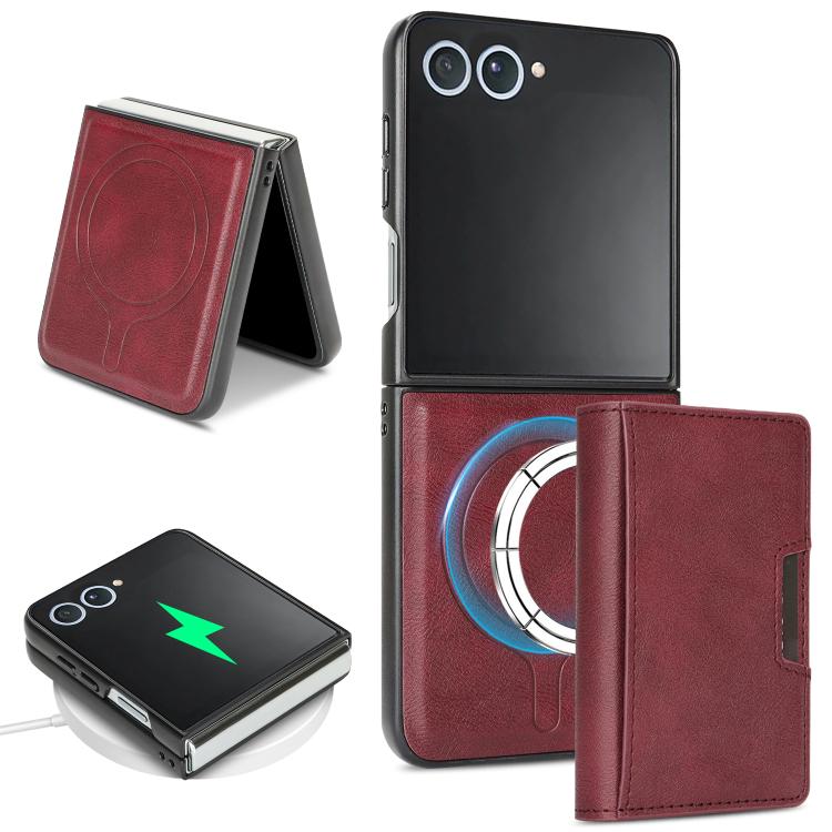 Funda de cuero plegable triple con imán fuerte MagSafe para Samsung Galaxy Z Flip7 (rojo)