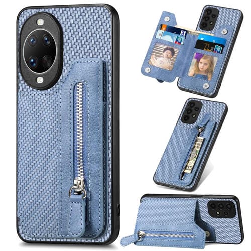 Funda tipo cartera con cremallera horizontal y tapa de fibra de carbono para Huawei nova 14 Pro (azul)