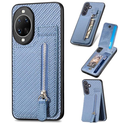 Funda de fibra de carbono con tapa vertical y cremallera para Huawei Nova 14 Pro (azul)