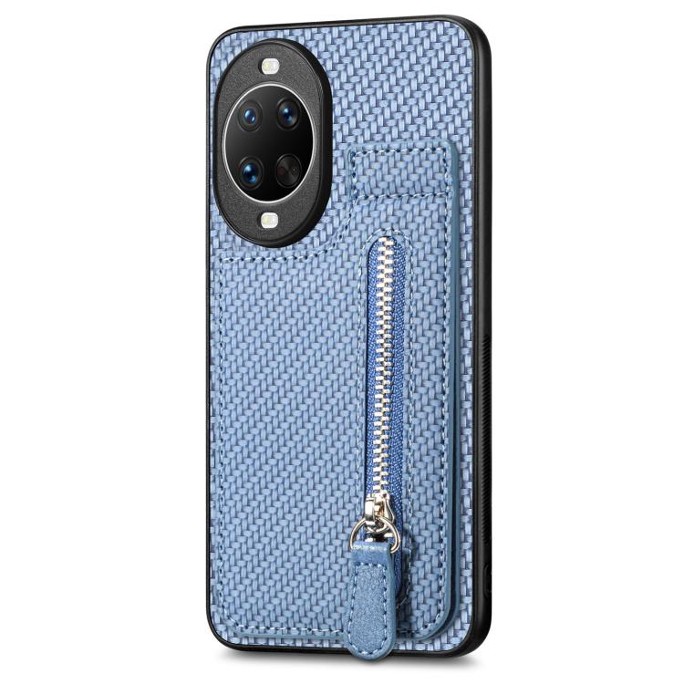 Funda de fibra de carbono con tapa vertical y cremallera para Huawei Nova 14 Pro (azul)