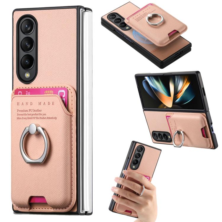 Funda de tela sarga con anillo magnético para Samsung Galaxy Z Fold3 5G (rosa)