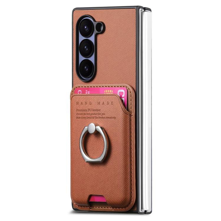 Funda de tela sarga con anillo magnético para Samsung Galaxy Z Fold5 5G (marrón)