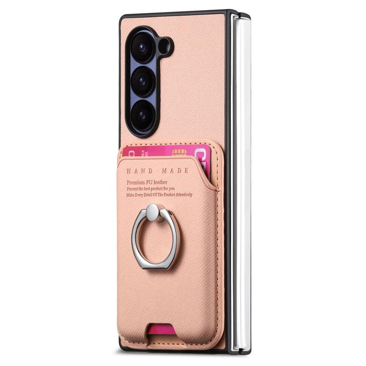 Funda de tela sarga con anillo magnético para Samsung Galaxy Z Fold5 5G (rosa)