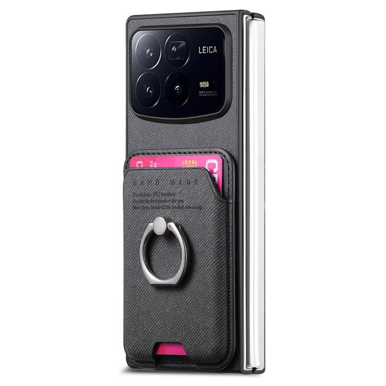 Funda magnética con anillo para Xiaomi Mix Fold 4, de tela sarga, color negro