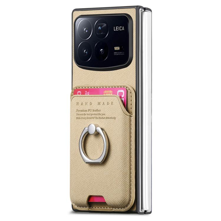 Funda magnética para Xiaomi Mix Fold 4, con anilla para tarjetas y tela de sarga (caqui)