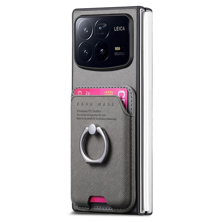 Funda de tela sarga con anillo magnético para Xiaomi Mix Fold 4 (gris)