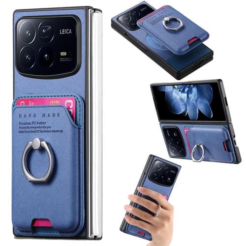 Funda magnética con anillo para Xiaomi Mix Fold 4, de tela sarga, para tarjetas (azul)