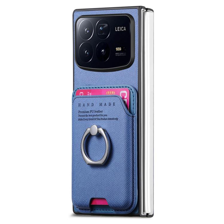 Funda magnética con anillo para Xiaomi Mix Fold 4, de tela sarga, para tarjetas (azul)