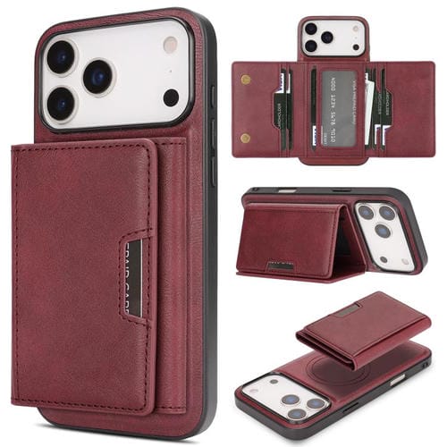 Funda de cuero plegable triple Kalebol con imán fuerte MagSafe para iPhone 17 Pro Max (roja)