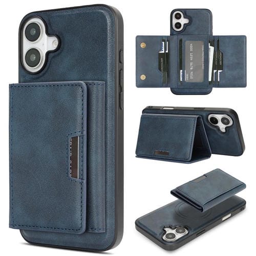 Funda de cuero plegable triple Kalebol con imán fuerte MagSafe para iPhone 17 (azul)
