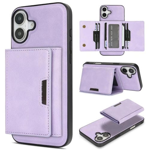 Funda de cuero plegable triple Kalebol con imán fuerte MagSafe para iPhone 17 (morado)
