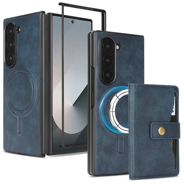 Funda de cuero con anillo MagSafe para Samsung Galaxy Z Fold7 (azul)