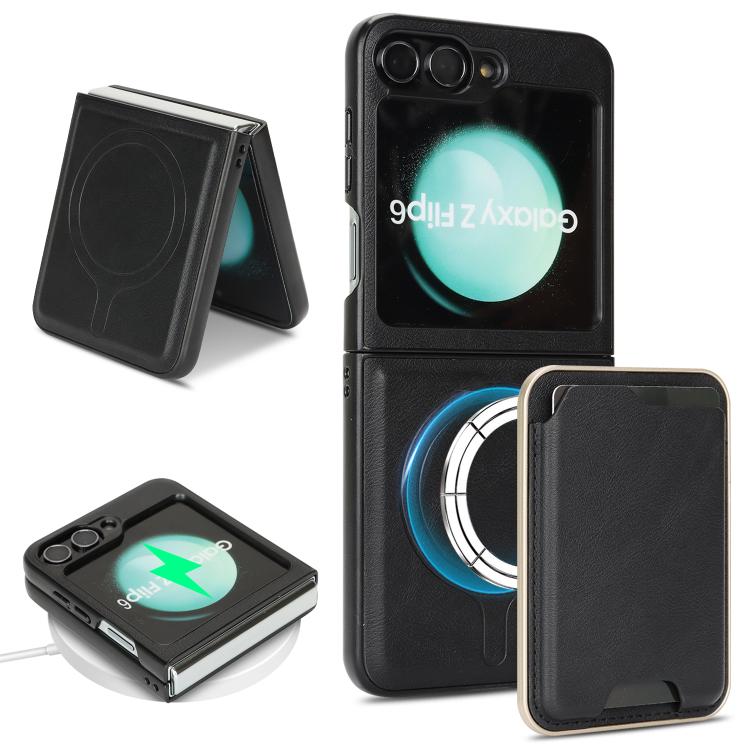 Funda de cuero con anillo magnético Kalebol Slim MagSafe para Samsung Galaxy Z Flip6 (negra)