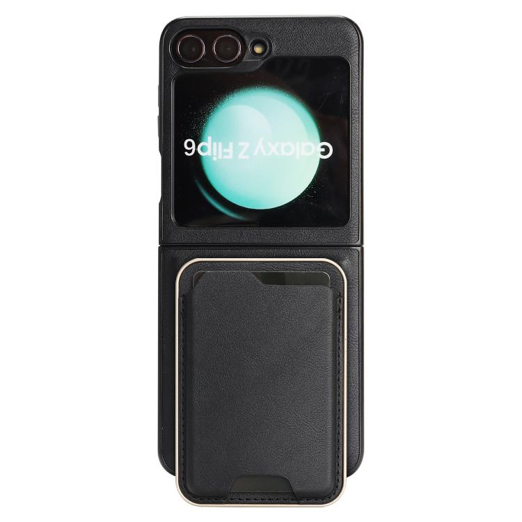 Funda de cuero con anillo magnético Kalebol Slim MagSafe para Samsung Galaxy Z Flip6 (negra)