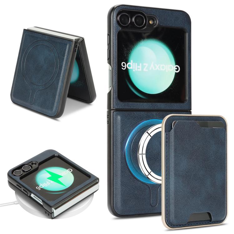 Funda de cuero con anillo magnético Kalebol Slim MagSafe para Samsung Galaxy Z Flip6 (azul)