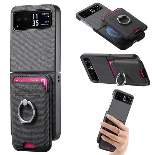 Funda magnética de tela sarga con anillo para Motorola Moto Razr 40 (negra)