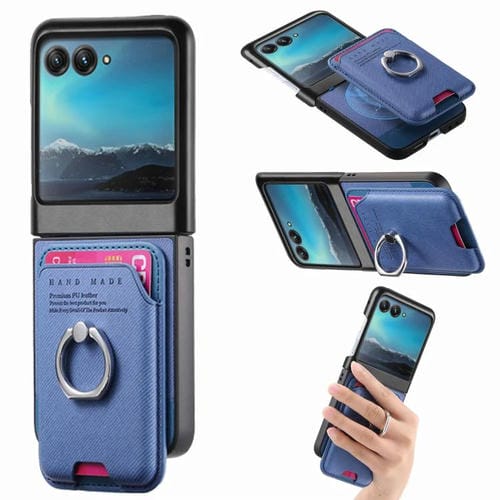 Funda magnética con anillo para Motorola Moto Razr 40 Ultra, de tela sarga, con ranuras para tarjetas (azul)