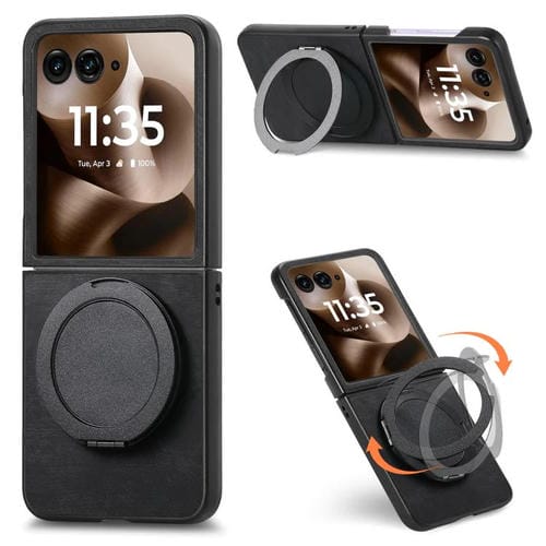 Funda de cuero retro con soporte giratorio para Motorola Moto Razr 50 Ultra (negra)