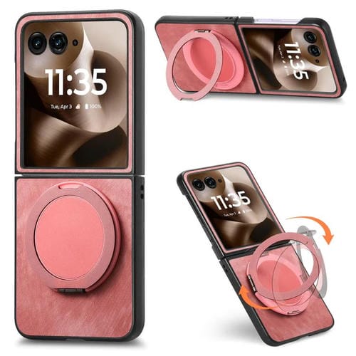 Funda de cuero retro con soporte giratorio para Motorola Moto Razr 60 Ultra (rosa)