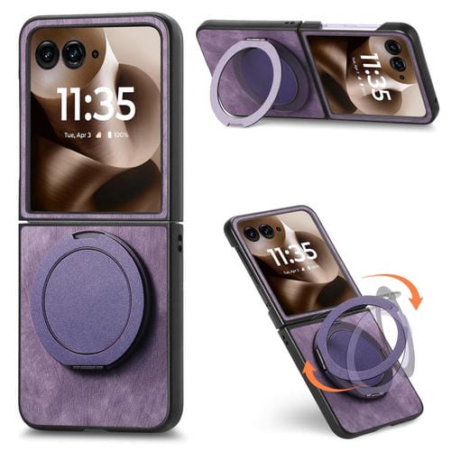 Funda de cuero retro con soporte giratorio para Motorola Moto Razr 40 Ultra (morado)