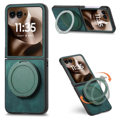 Funda de cuero retro con soporte giratorio para Motorola Moto Razr 40 Ultra (verde)