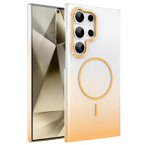 Funda MagSafe a prueba de golpes para Samsung Galaxy S24 Ultra 5G con purpurina dorada y degradado (dorada)